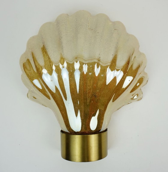 Image 1 of no. 2 of 2 - mid century modern SCONCE wall lamp lustrous glass shell shape hollywood regency style