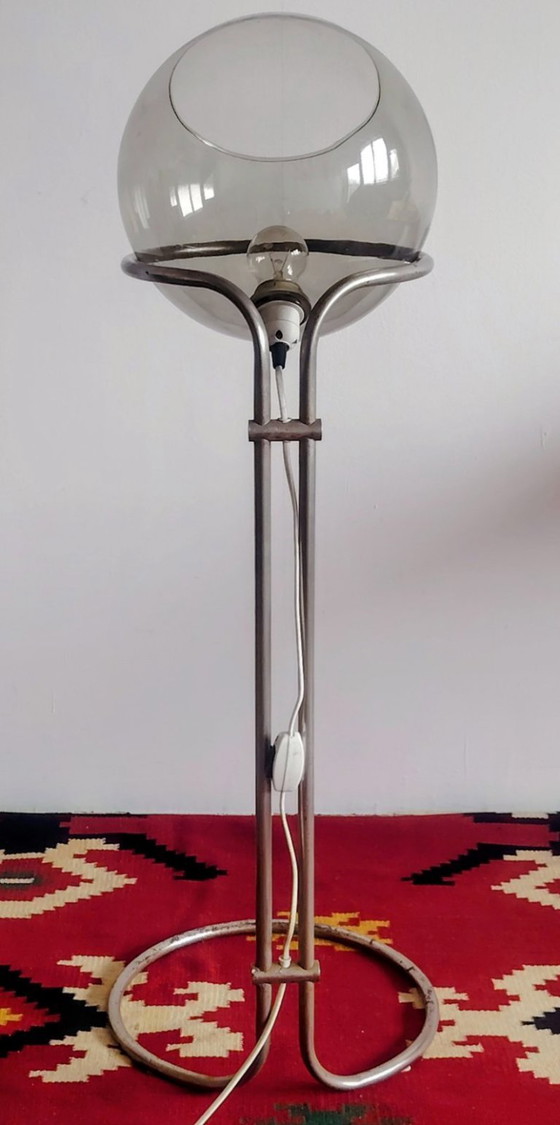 Image 1 of Modernist bauhaus glass ball floor lamp. Designer: Házi Tibor