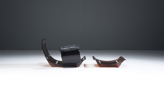 Image 1 of Rara poltrona e pouf Marsala in pelle nera - Michel Ducaroy - Ligne Roset