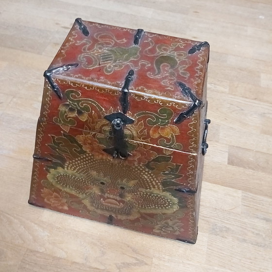 Image 1 of Unusual Tibetan Buddhist wooden pyramid chest