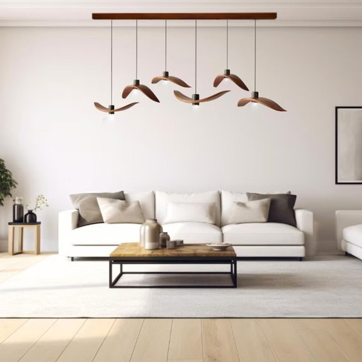 Lustre LED en bois, Suspension imitation oiseaux, Luminaires scandinaves rustiques, Suspension Swag,