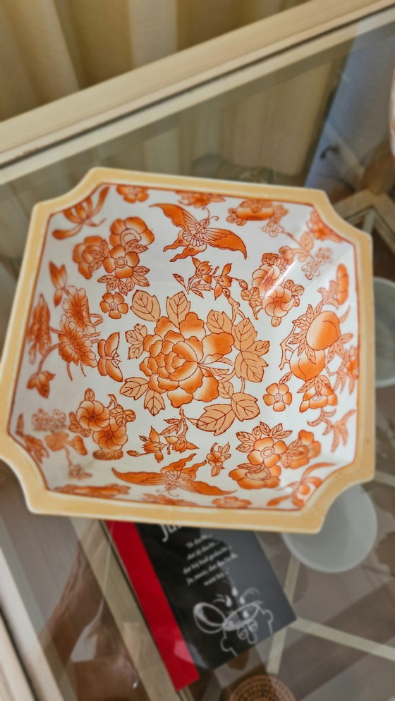 Image 1 of Pot à gingembre rouge corail et bol octogonal de Pah Wan Zhen Cang