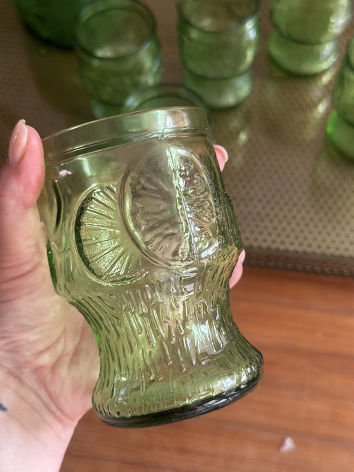 6 verres verts avec carafe d'eau Fidenza Italie
