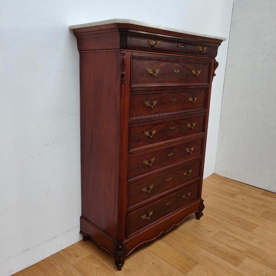 Antike Kommode Semainier mit Marmorplatte, Kommoden, Holz, Braun, Klassiek (Foto 8 von 15)