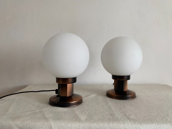 Pair of KAJ Opaline Glass Table Lamps, Slovenia, 1990s – KAJ Dol Pri Hrastniku, Metal (photo 5 of 10)