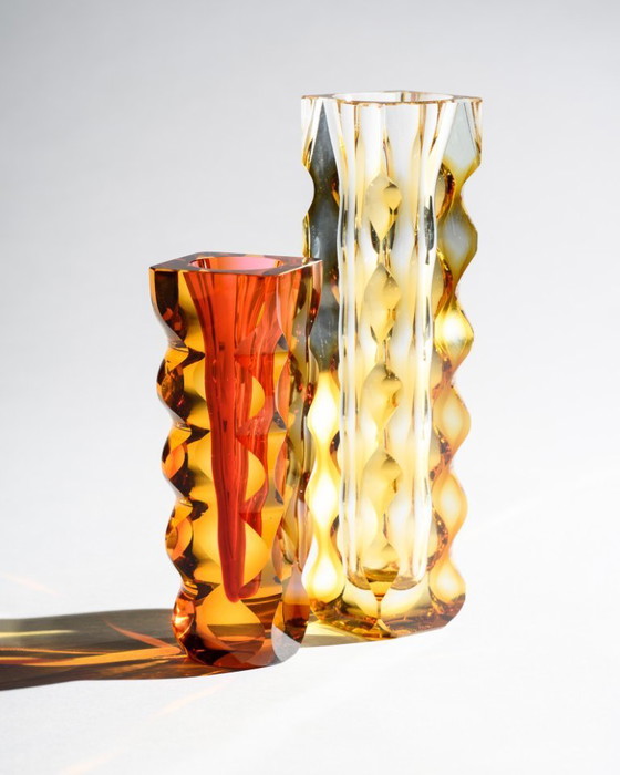 Image 1 of Exbor Oldrich Lipa Lipsky Sculptural Czech Art Glass Vase DUO Vintage 60s-70s