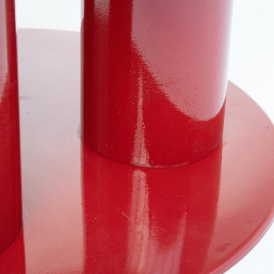 Image 1 of Round Marble Dining Table with Burgundy Lacquered Base