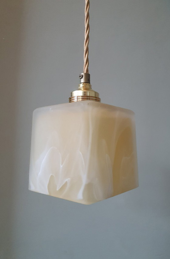 Image 1 of 2 Mid-Century Square Glass Clouded Alabaster Lamps