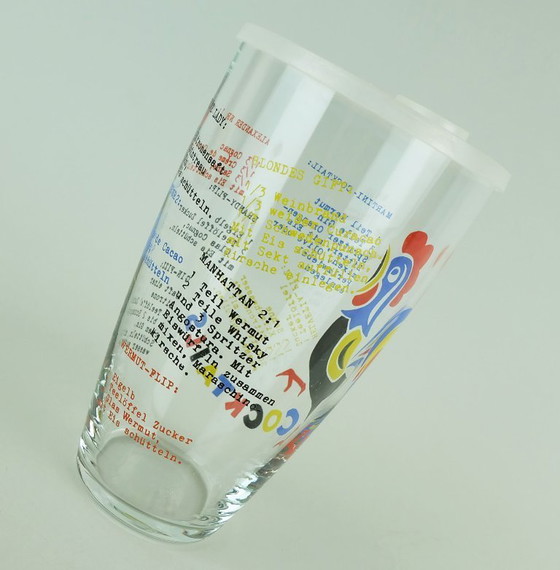 Image 1 of Moderne glazen cocktailshaker uit het midden van de vorige eeuw met recepten uit de jaren 50