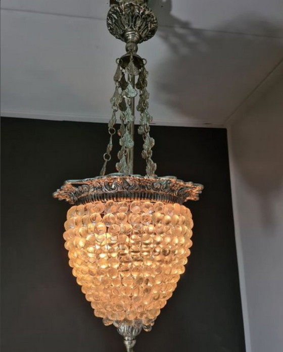 Image 1 of Hanglamp van Murano-glas voor aan het plafond, Art Deco bronzen wijnrank