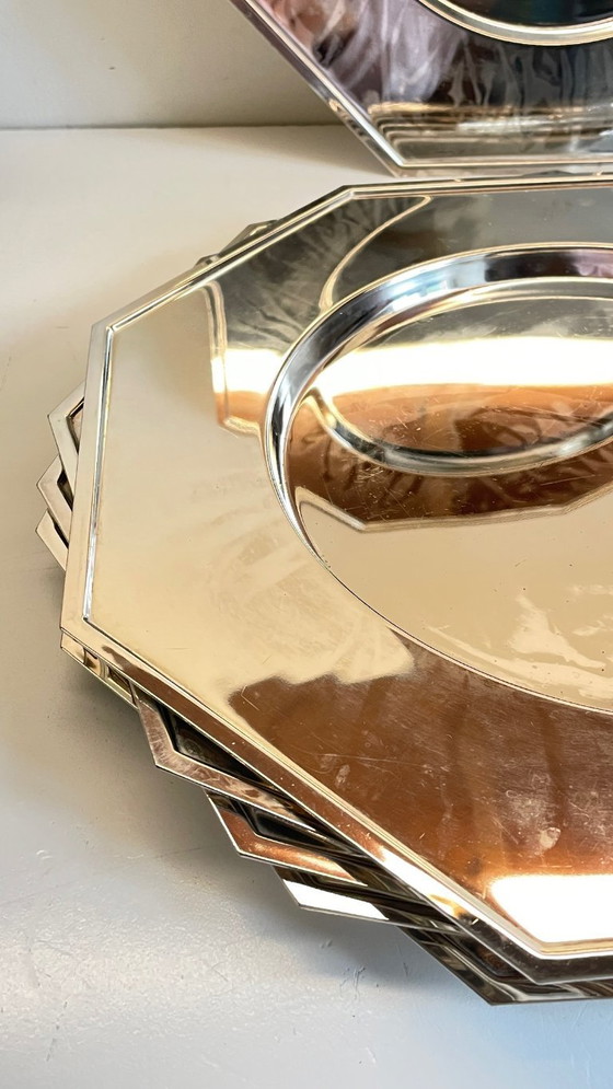 Image 1 of Set van 6 vintage zilveren metalen borden