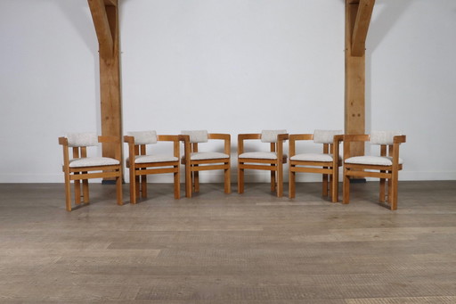 Pigreco eetkamerstoelen van Afra & Tobia Scarpa met gebogen houten frame, set van zes, Italië 1960