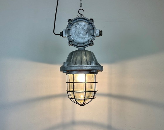 Image 1 of Large Industrial Cast Aluminium Cage Pendant Light, 1970s