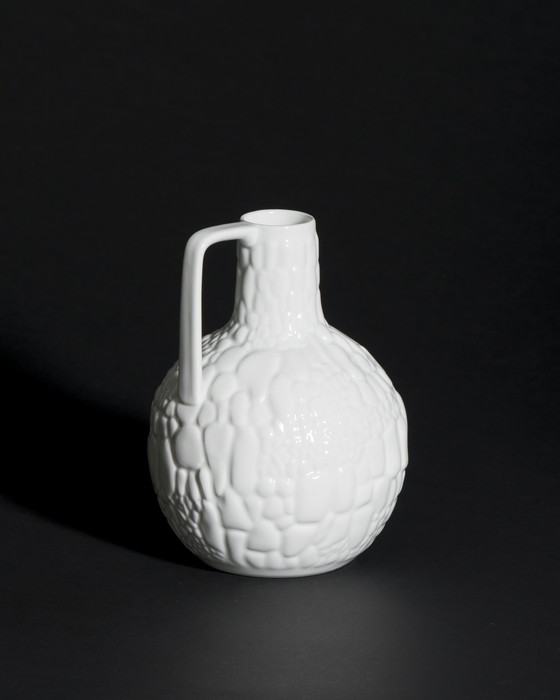 Image 1 of Manfred Frey AK Kaiser Glossy Porcelain Vase Fossil REPTILE Relief Op Art DUO