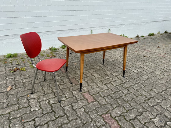 Image 1 of Red 1950s Accent Chair Chrome Kitchen Chair Vintage Mid Century Chair