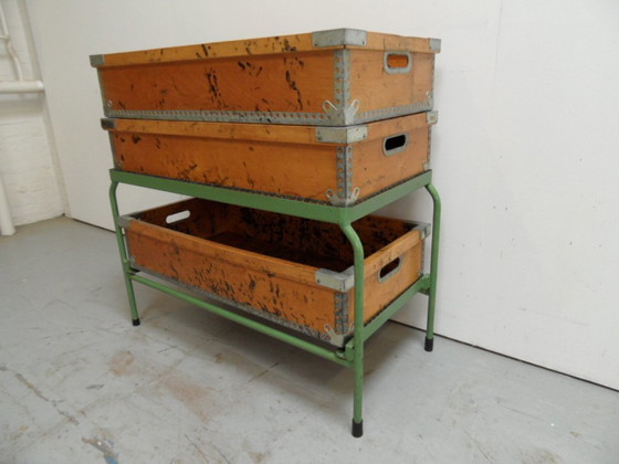 Image 1 of Industrial Storage Rack With Wooden Bins 1960'S