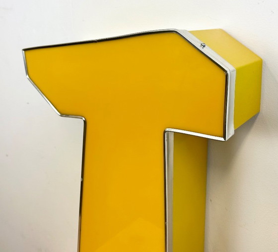 Image 1 of Large Vintage Yellow Illuminated Letter T, 1980s