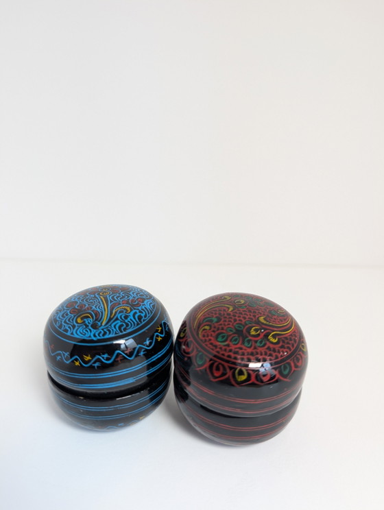 Image 1 of Set aus 2 handgefertigten burmesischen Lackdosen