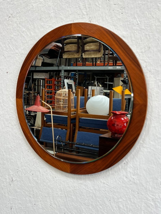 Image 1 of Vintage Danish Teak Mirror, Round, 1970s