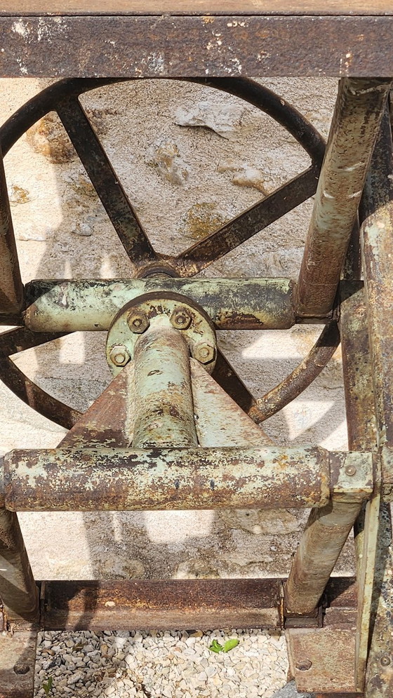 Image 1 of old industrial lifting table, industrial lifting table, machine tool furniture, jack