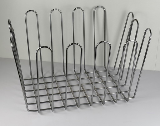 Porta periódicos de acero con alambre de diseño grande vintage, porta revistas, cromado