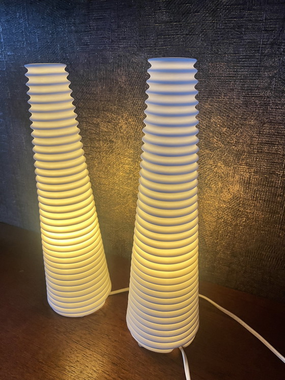 Image 1 of 2 vintage IKEA Bista lamps white porcelain