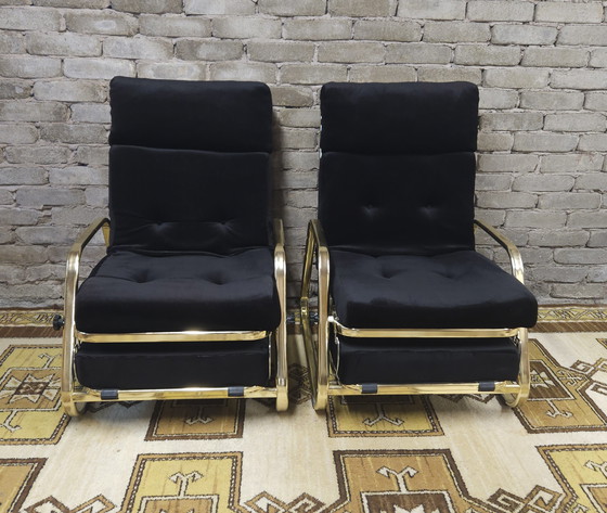 Image 1 of Paire de fauteuils noir système "Morris "1970