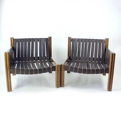 Two Seater Walnut And Leather Sofa By Boris Hála For Ton, 1986