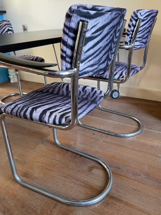 4 vintage De Wit brothers tubular frame chairs