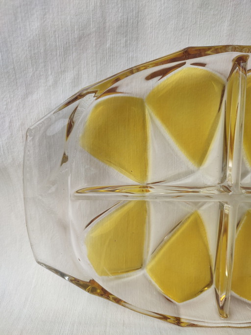 Plat de service en verre Walther pour amuse-gueules, tapas, noix, Ambre '60