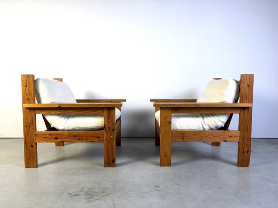 Pair of pine wood boucle fabric armchairs, 1980s, Textile, Brown, Mid Century Modern (photo 6 of 9)