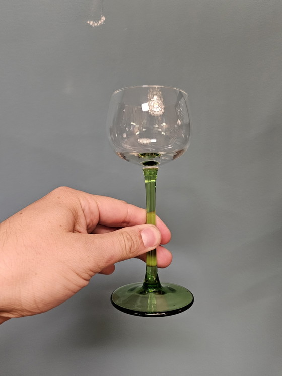 Set Van 6 Vintage Wijnglazen Groene Voet Glazen Groen – Glazen & Karaffen, Glass (photo 7 of 8)