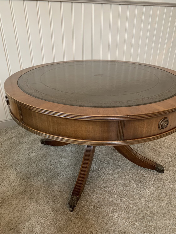 Image 1 of English Bevan Funnell Reprodux Leather Top Drum Table