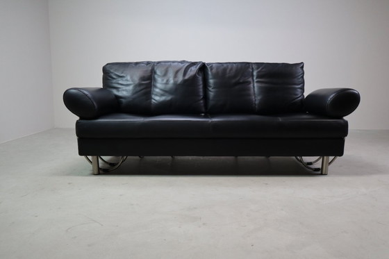 Image 1 of Divano/letto Zanotta "Europa" in pelle nera, Italia 1988