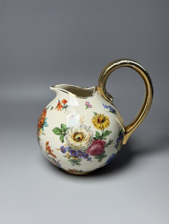 Boch Frères Keramis “Fleurs de Saxe” Art Deco Pitcher – La Louvière, c. 1930s – Vases, Ceramic (photo 4 of 11)