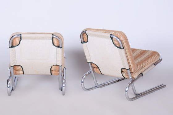 Set di due poltrone originali Bauhaus, in acciaio cromato, Germania, anni '40. – Metal, Textile (photo 4 of 10)