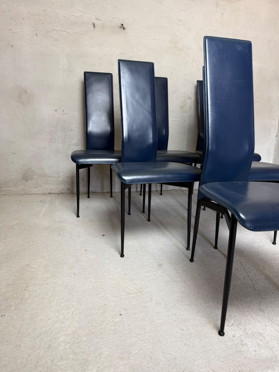 Giancarlo Vegni – Set di sei sedie da pranzo Fasem 'S44' (anni '80) – Leather, Metal (photo 2 of 7)