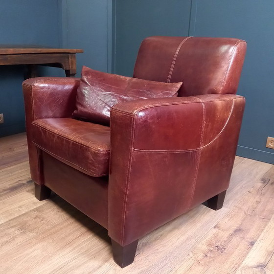 Image 1 of Timeless cowhide leather club armchair, atmospheric and inviting.