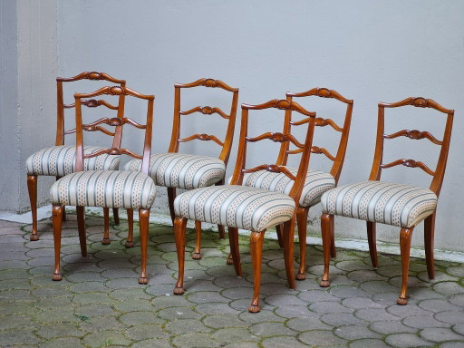 Set van 6 Vintage Stoelen in Chippendale Revival Stijl