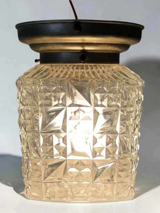 1950s glass ceiling light – Crystal, Chrome, Art Deco (photo 4 of 7)