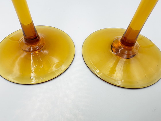 Image 1 of 5 x mouth-blown wine glasses amber 50s