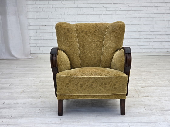 Image 1 of 1960er Jahre, Dänisches Design, Sessel, Originalzustand, Möbelstoff, dunkles Buchenholz.