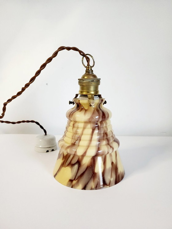 Image 1 of Art deco Opalglaslampe gerippt, Verreries de Scailmont, Henri Heemskerk, Belgien