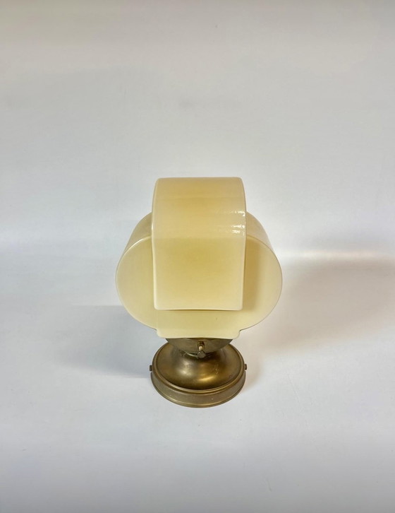 Image 1 of Zeldzame vintage Thabur plafondlamp geel messing houder