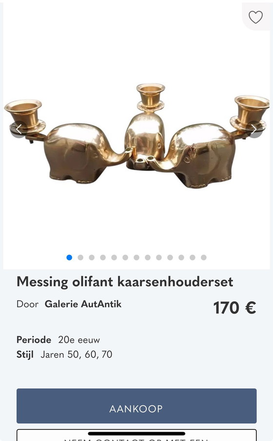 Image 1 of prachtige set 5 vintage messing olifantenkaarsenhouders, Duitsland door Haku in de jaren 60