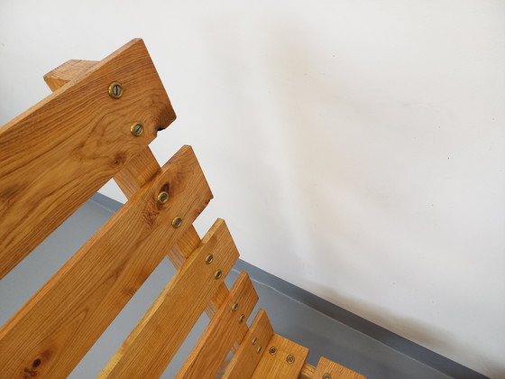 Image 1 of Pair of Vintage 60's Wooden Brutalist Slatted Chauffeured Armchairs