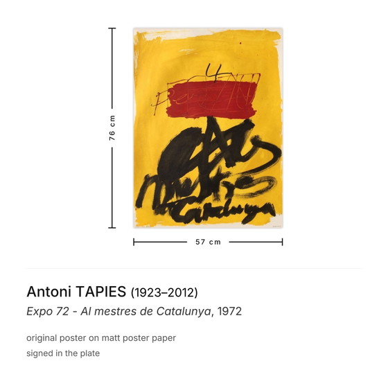Antoni Tapies Poster Expo 72 - Al Mestres De Catalunya – Affiches, Paper (photo 3 of 5)