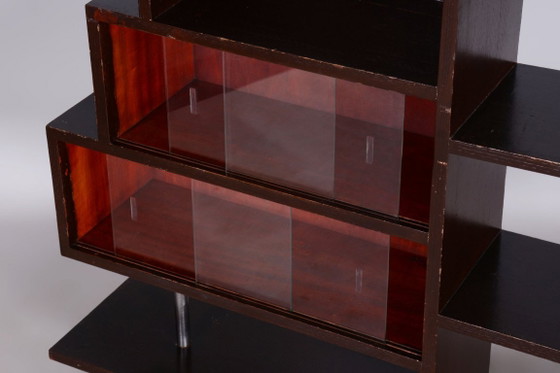 Restored Artdeco Étagère, Oak, Glass, Chromed Steel, Czech, 1930s – Display cabinets, Wood (photo 3 of 8)