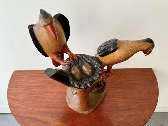 Image 1 of Large Wooden African Bird Sculpture