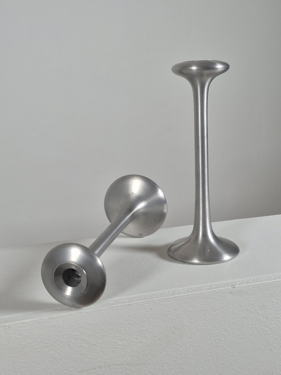 Pair of vintage postmodern Candle holders Ikea Kägla Carl Öjerstam – Aluminium (photo 10 of 15)